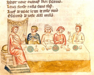 Meal of the king and his subjects. Miniature of the 12th century. Biblioteca Marciana, Venice by Unknown artist