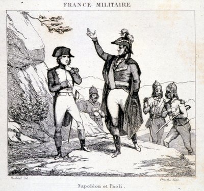 Meeting of Napoleon Bonaparte and Pasquale Paoli (1725 - 1807), Corsican Patriot. Engraving of the 19th century by Unknown artist