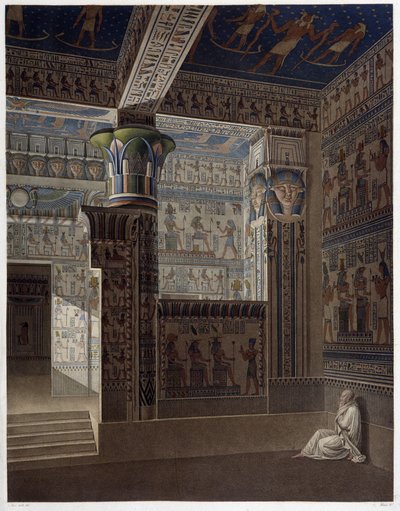 Memnonium Thebes, Plate 37: Colorful Interior Perspective View of the Temple of the West - in 