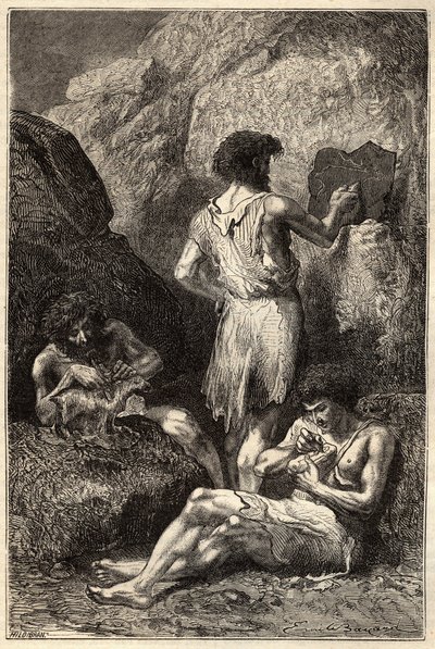Men at the age of stone - Men at the age of stone - engraving of the 19th century by Unknown artist