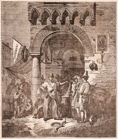 Merchant Cooking Pasta in a Saucepan, Italian Scene by Unknown artist