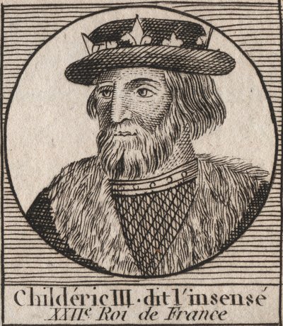 Merovingian Dynasty: Portrait of Childeric III (714-755) King of the Franks - engraving from “Instruction sur l