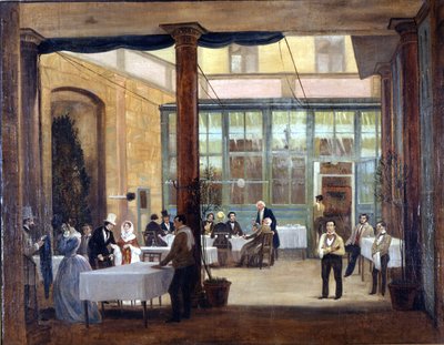 Milan, dining room of the Rebecchino hotel. 1830. Stendhal single and penniless lived in this hotel as well as in many others in Italy by Unknown artist