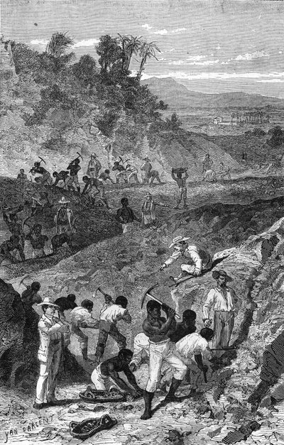 Mining of a diamond mine in Africa in 1869. by Unknown artist