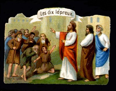 Miracles of Jesus. Christ healing the lepers. 19th century chromolithography. by Unknown artist