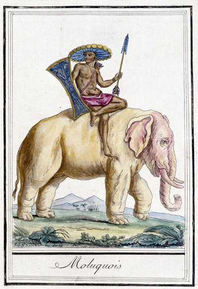 Molucquois man on an elephant (Molucca Islands, Indonesia) by Unknown artist