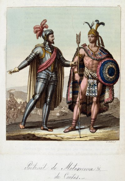 Montezuma II, Aztec king, and Hernan Cortes, Spanish conquistador - in 