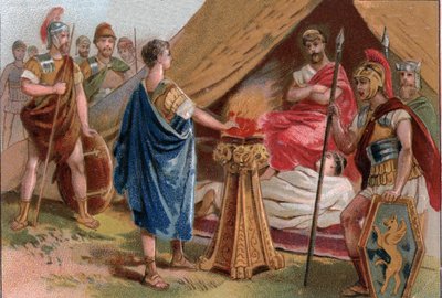 Mucius Scaevola before Porsenna. Caius Mucius Scaevola, a young Roman patrician captured by the royal guard of Porsenna by Unknown artist