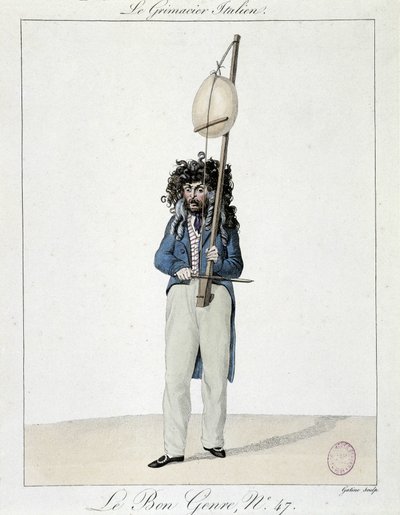 Musician in the street: the Italian grimacier - engraving by Unknown artist