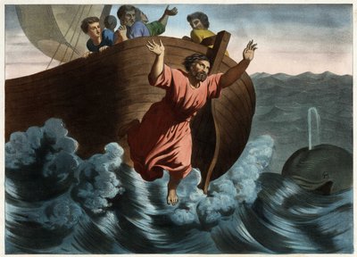 Named Responsible for the Storm Threatening the Ship, Jonah Suggested That He Be Thrown Overboard. God Sent a Fish That Swallowed the Prophet. Anonymous Engraving from the Middle of the 19th Century. by Unknown artist