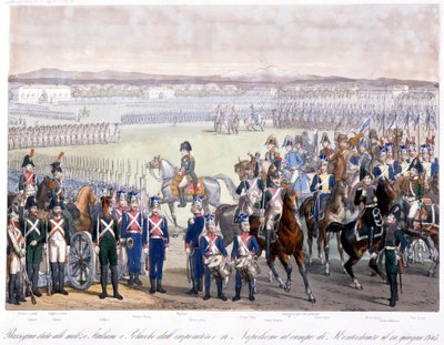 Napoleon Bonaparte Reviewing the Italian and Polish Militia in Montechiaro in 1805. Engraving from 1845 by Unknown artist