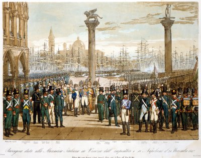 Napoleon I in Venice on 29 November 1807 in front of the Italian navy (engraving of 1845) by Unknown artist