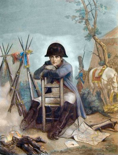 Napoleon at the Bivouac the Eve of the Battle of Austerlitz - engraving by Philippoteaux - Napoleon at the Bivouac. The Battle of Austerlitz (1805), also known as the Battle of the Three Emperors by Unknown artist