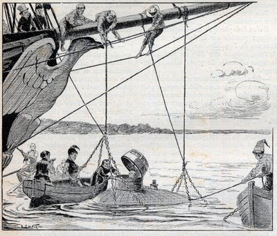 Napoleon escaping from the island of Saint Helene in a submarine - illustration for the novel by Emile Cyprien Driant (1855-1916), “Emperor