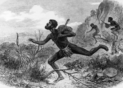 Natives (Aborigines) from Australia during bee-hunting 1863, engraving by Unknown artist