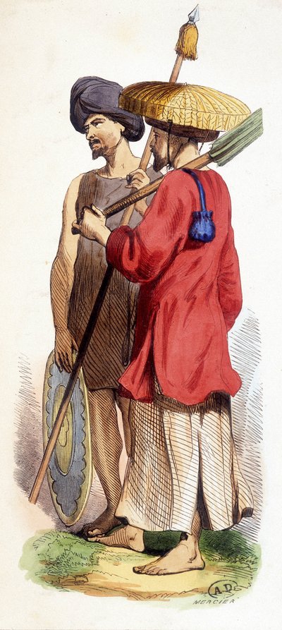 Natural (Vietnamese indigenous) and Cochinese soldier. Vietnam c. 1840 by Unknown artist
