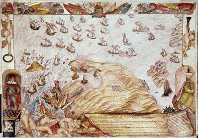 Naval battle between the Turkish and Venetian fleets in 1661 by Unknown artist