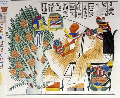 Nephtys, Egyptian goddess, offers food to the deceased - in “Monuments of Egypt and Upper Nubia” by Ippolito Rosellini. 19th century. by Unknown artist