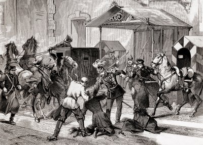 Nihilism in Russia - Attempted assassination against the Aide de Camp, General Loris Melikoff (Loris-Melikoff), outside the door of his hotel in the Great Moskaia in 1880 - The Russian Nihilist movement in the 19th century: assassination attempt on Count L by Unknown artist