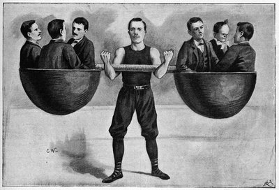 Nino, Young Italian 24 Year Old in the Winter Circus Carrying Six Men in Her Arm. From a Photo from 1898 by Unknown artist
