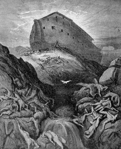 Noah sends a dove to Earth, according to Genesis. 19th century engraving. by Unknown artist