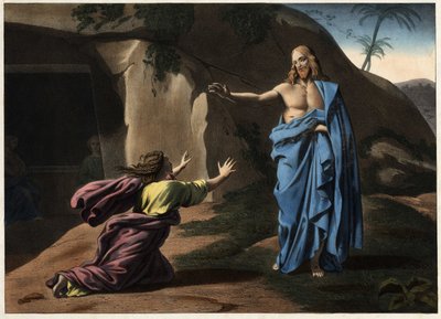 Noli me tangere: the apparition of Christ to Saint Magdalene. Anonymous engraving of the 19th century by Unknown artist