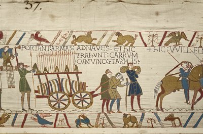 Normans pulling a cart loaded with wine and arms, Bayeux Tapestry by Unknown artist
