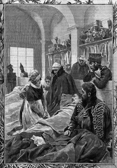 Nurse Marguerite Favet treated the wounded at the Field Hospital during the War of 1813 against the Germans. by Unknown artist