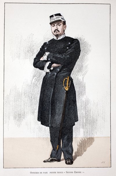 Officer of Peace, Small Second Empire Dress. Eau forte en couleurs, for illustration History of the corps des gardiens de la paix book published under the auspices of Louis Lepine, by Alfred Rey and Louis. by Unknown artist