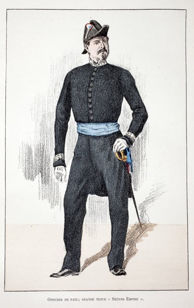 Officer of the Peace, Great Second Empire (1852-1870). Eau forte en couleurs, for illustration 