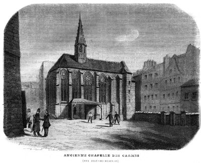 Old Chapelle des Carmes Rue Jean de Beauvais in Paris in the 5th Arrondissement. Engraving from 1858. by Unknown artist