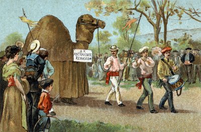 Old custom celebrated in the Languedoc region: The camel walk on the day of Saint Aphrodite. Chromolithography of the late 19th century. by Unknown artist