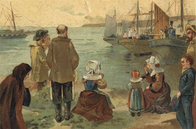 Old custom celebrated in the region of Brittany: the blessing of the Terre Neuvas. Chromolithography of the late 19th century by Unknown artist