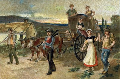 Old custom celebrated in the region of Burgundy: Harvest Festival. The last vintage. Chromolithography of the late 19th century by Unknown artist