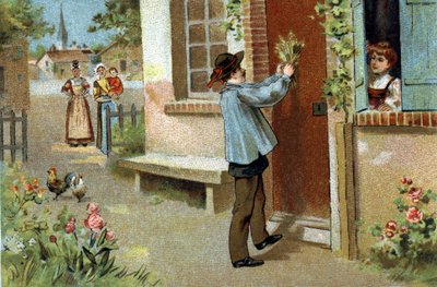 Old custom celebrated in the region of Burgundy: May feast. Chromolithography of the late 19th century. by Unknown artist