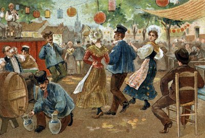 Old custom celebrated in the region of Flanders: Flemish Fair. Chromolithography of the late 19th century by Unknown artist