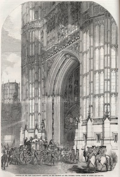 Opening of the New Parliament - Arrival of Her Majesty at the Victoria Tower, House of Lords 1852. by Unknown artist