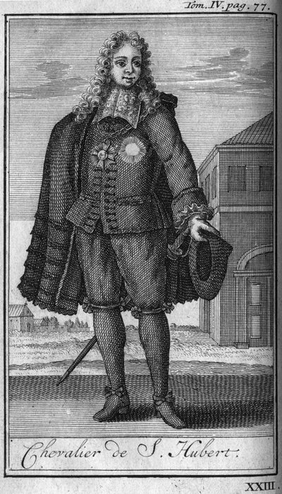 Orders of Chivalry. Knight of Saint Hubert to the Duchy of Juliers in the 15th century In "History of military orders or knights, of the secular and regular militias of both sexes, which have been established so far. Edition taken from Abbe Giustiniani, R. by Unknown artist