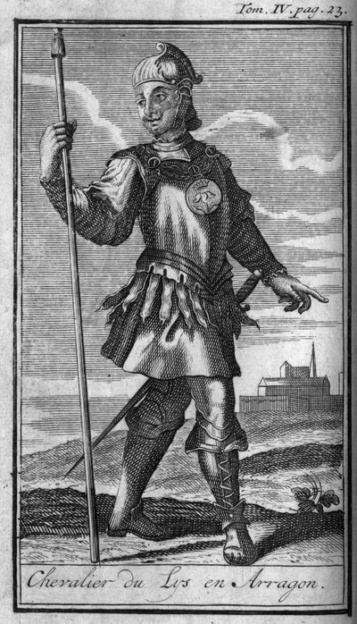 Orders of Chivalry. Knight of the Order of Lily in Aragon in the 15th century In "History of military orders or knights, of the secular and regular militias of both sexes, which have been established so far. Edition taken from Abbe Giustiniani, R.P.Bo" by Unknown artist