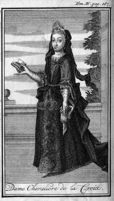 Orders of Chivalry. Lady Chevaliere of the Cross in Austria in the 17th century. In “History of military orders or knights, of the secure and routine militias of both sexes, which have been established so far. Edition taken from Abbe Giustiniani, R.P.Bon by Unknown artist