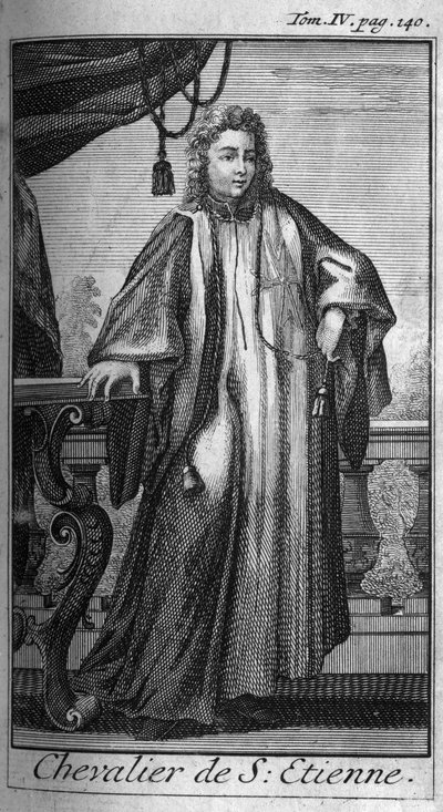 Orders of Knight. Knight of St. Stephen in Tuscany in the 16th century. In History of military orders or knights, of the secure and routine militias of both sexes, which have been established so far. Edition taken from Abbe Giustiniani, R.P.Bonani, M. H by Unknown artist