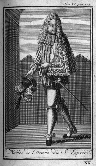 Orders of Knight. Novice of the Holy Spirit (Order of the Holy Spirit) in France in the 16th century. In "History of military orders or knights, of the secure and routine militias of both sexes, which have been established so far. Edition taken from Abbe" by Unknown artist