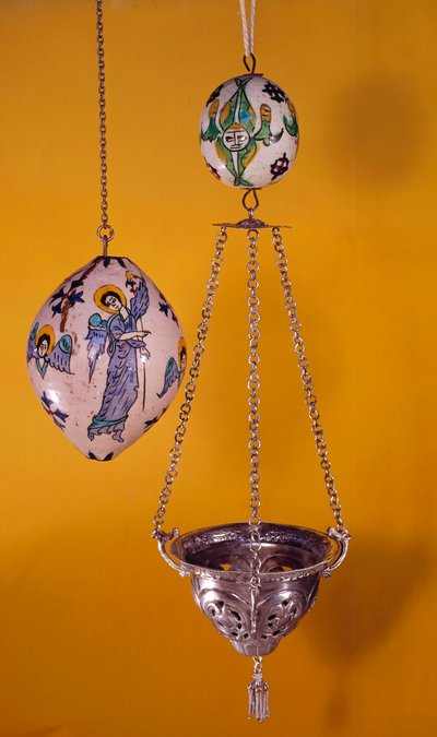 Polychrome faience balls with angels by Unknown artist
