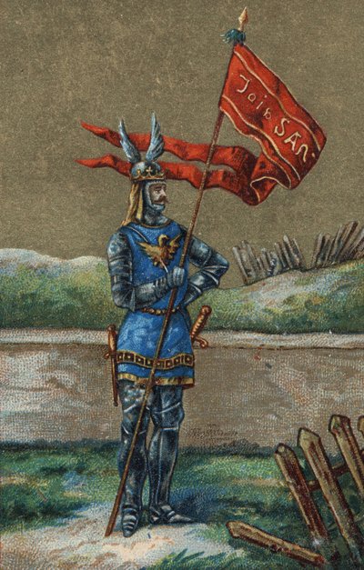 Oriflame or banner of King of France Charles V (1364-1380). 19th century chromolithography. by Unknown artist