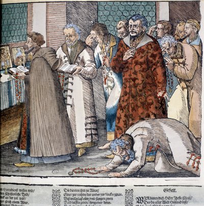 Orthodox Mass in Russia. Engraving by Unknown artist
