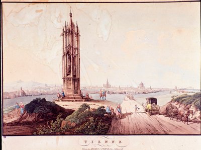 Overview of the city of Vienna with bridge crossing the Danube. Austria Engraving from 1800 Private Collection by Unknown artist