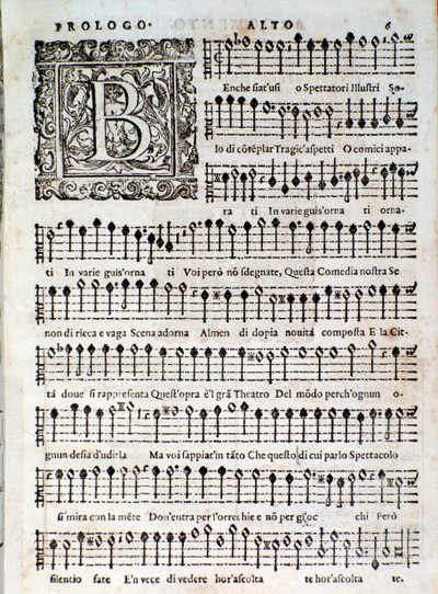 Page from Amfiparnaso madrigal comedy by Orazio Vecchi by Unknown artist