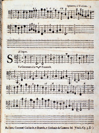 Page of musical score of Balletti, correnti alla francese opus 3 by Giovanni Battista Vitali by Unknown artist