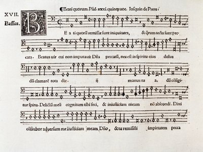 Page of Musical Score of Beati Quorum Psalm XIII by Willaert (1538) by Unknown artist