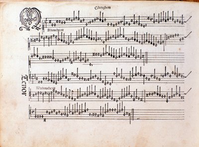 Page of musical score of Harmonice Musices Odhecaton by Ottaviano Petrucci (1501) by Unknown artist